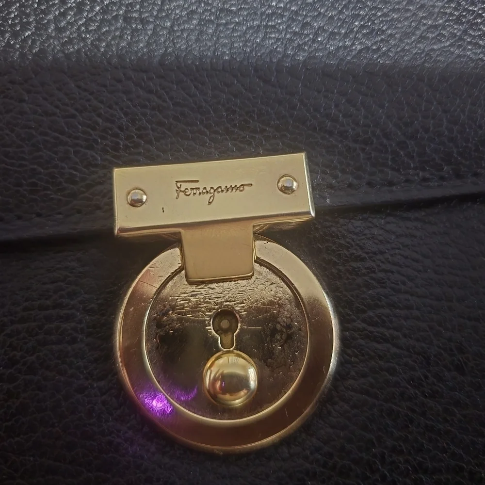 Salvatore Ferragamo Hard Case Zippered Black Leather Briefcase With Lock And Key